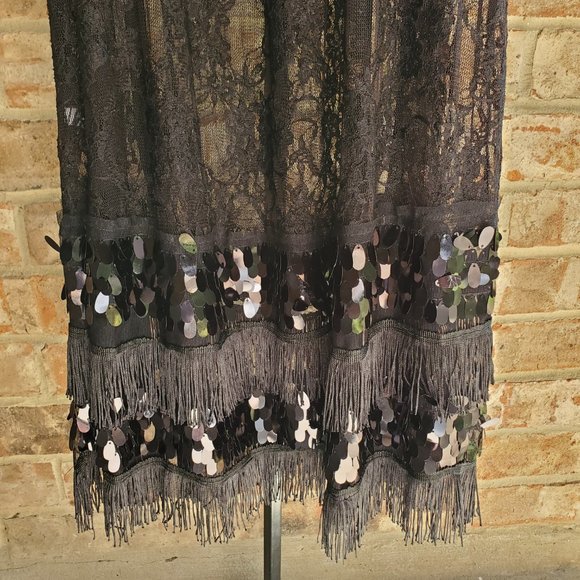 Black Lace  Slip Tank Dress with Sequin & Fringes Extender. - Picture 5 of 5